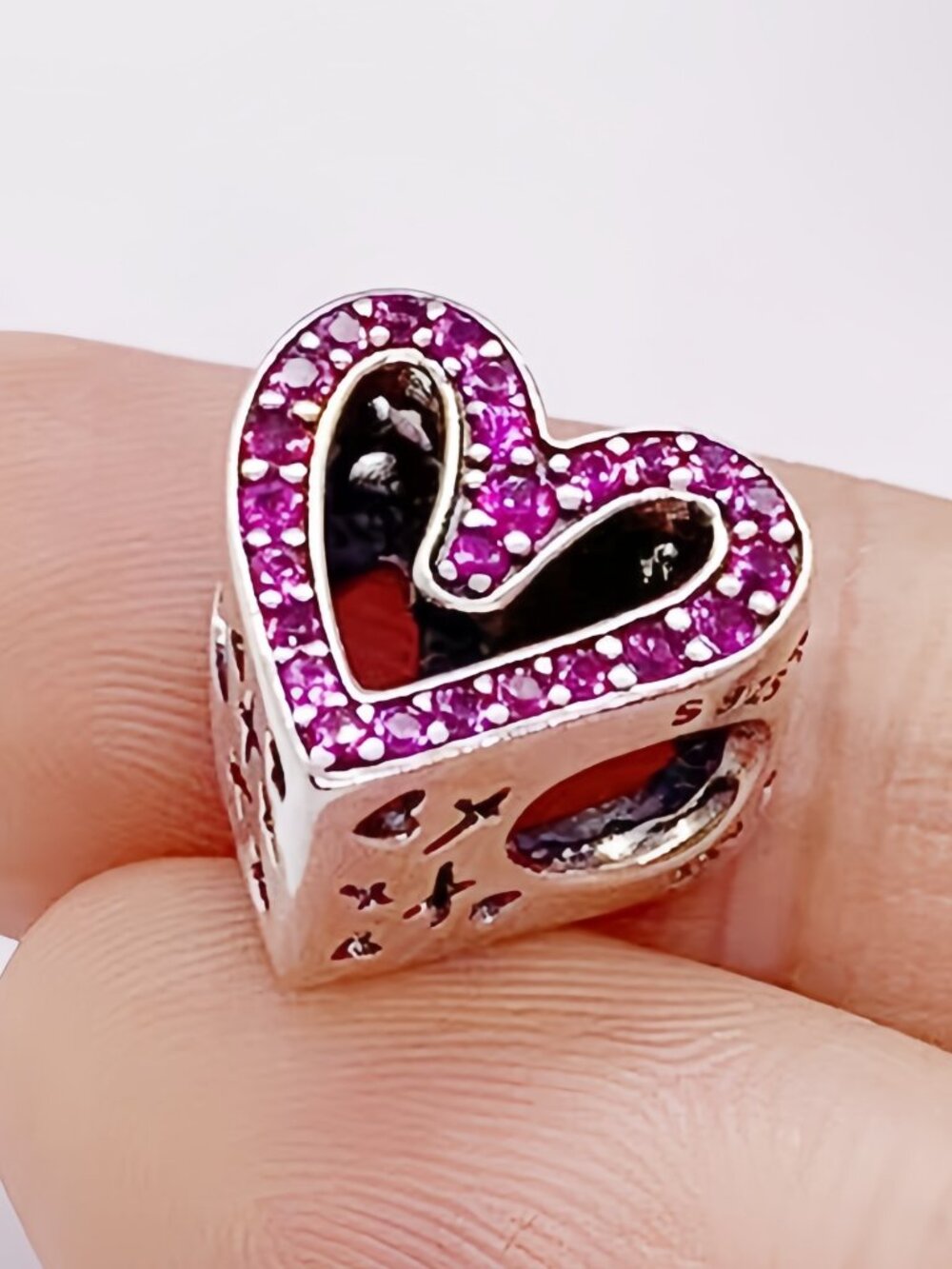 Pandora Sparkling Ruby Red Freehand Heart Charm